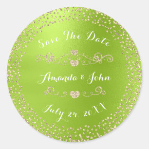 Gold Rose Glitter Save the Date Greenery Limon Classic Round Sticker