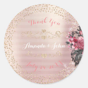 Gold Rose Glitter Save the Date Love Thank Classic Round Sticker