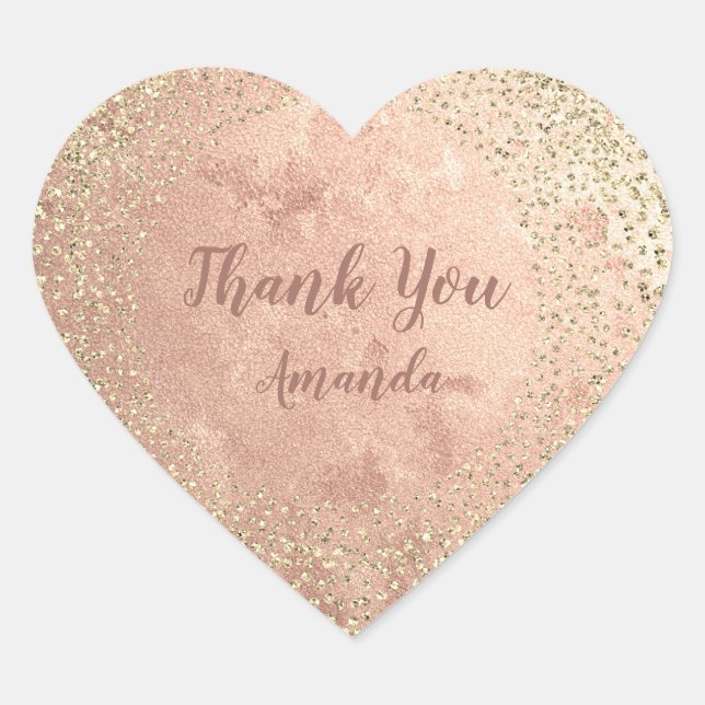 Gold Rose Glitter Skinny Blush Lux Heart Thank You Sticker (Front)