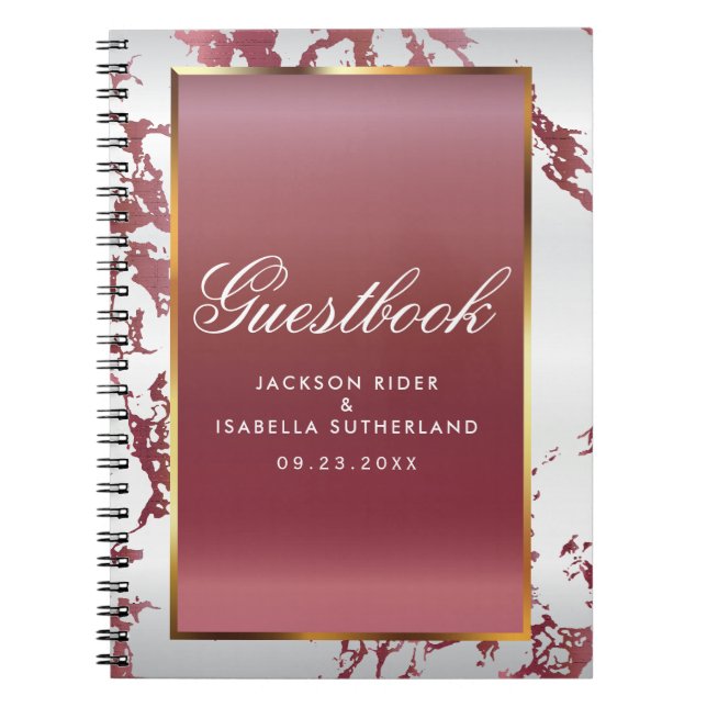 Gold, Rose Gold Marble & White Satin - Guestbook Notebook (Front)