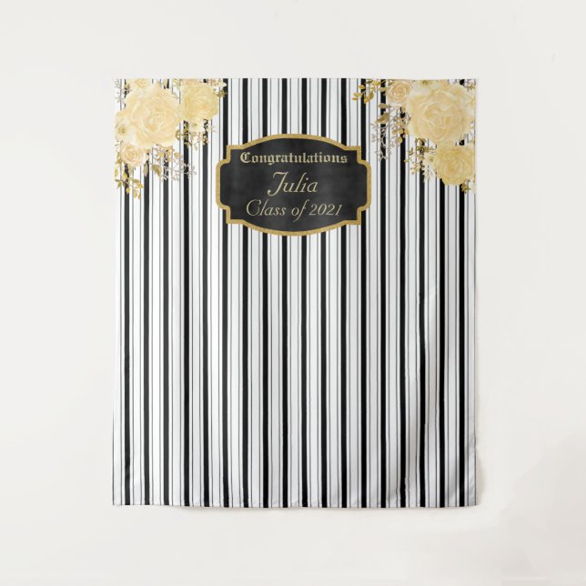 Gold Rose Graduation Photo Backdrop Tapestry (Front)