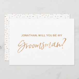 Gold Rose Hand lettered "Will you be my groomsman" Invitation