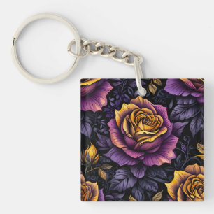 Gold rose in darkness key ring