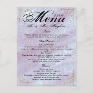 Gold Rose lavender Wedding Dinner Menu Thank you Postcard