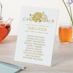 Gold Rose Leaves Seating Chart Table Numbers Pedestal Sign