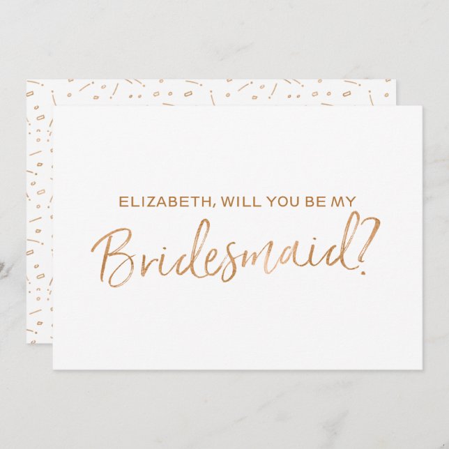 Gold Rose Lettered "Will you be my bridesmaid" Invitation (Front/Back)