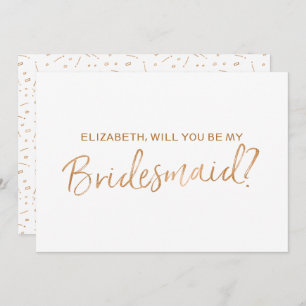 Gold Rose Lettered "Will you be my bridesmaid" Invitation