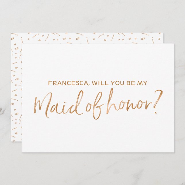 Gold Rose Lettered "Will you be my maid of honour" Invitation (Front/Back)