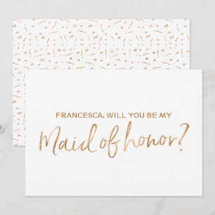 Gold Rose Lettered "Will you be my maid of honour" Invitation