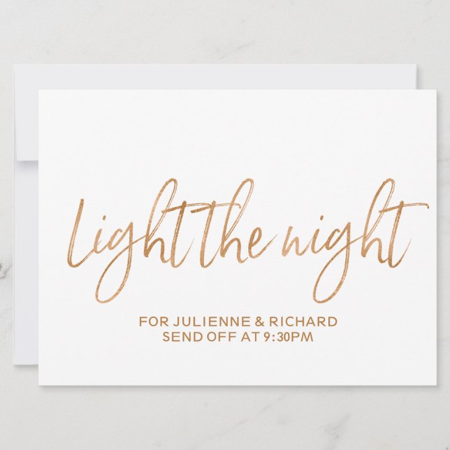Gold Rose "Light the Night" Sparkles Sign Invitation (Front)