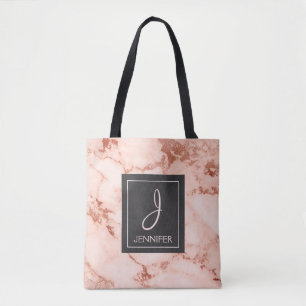 Gold Rose Marble Monogram Book Bag