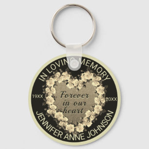 Gold Rose Memorial Heart Key Ring