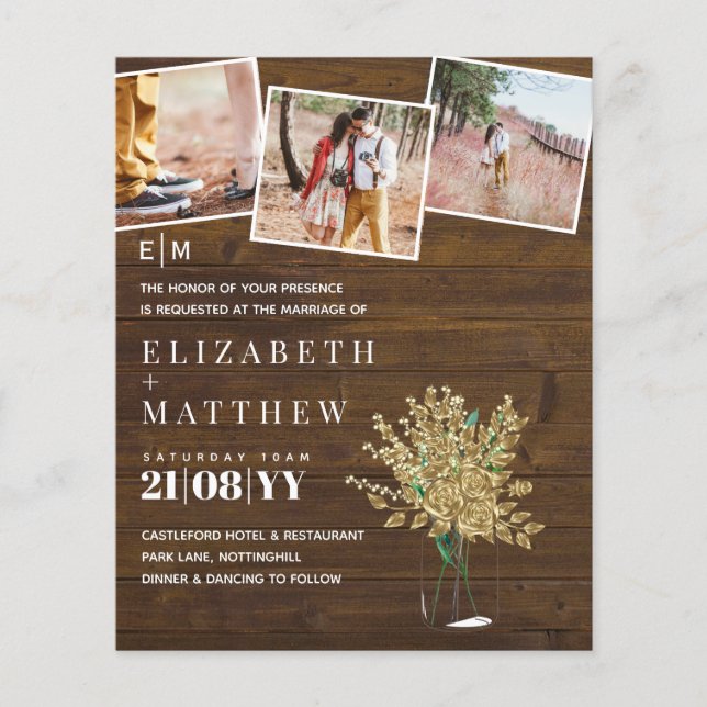 Gold Rose Metallic Wedding Invitations (Front)