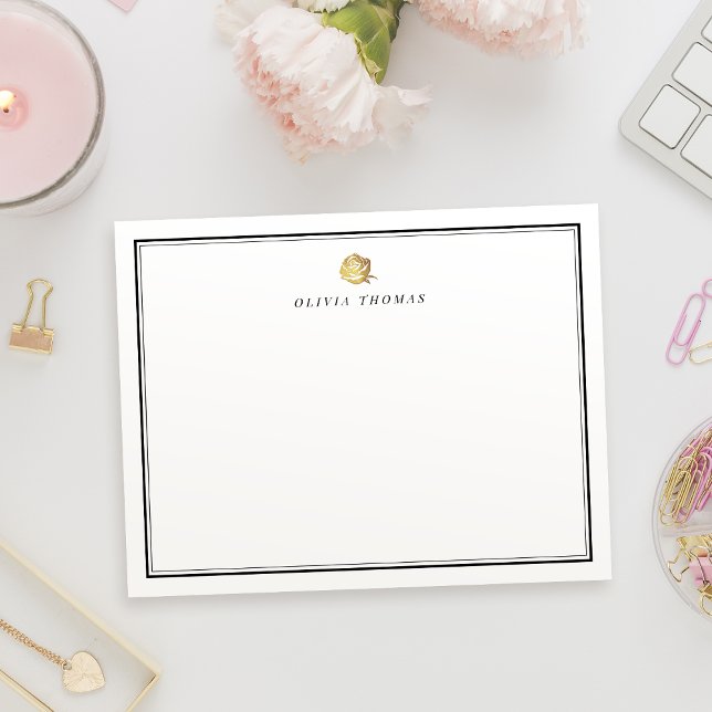 Gold rose minimalist personalised Stationery Card (Gold rose minimalist personalized Stationery Note Card)
