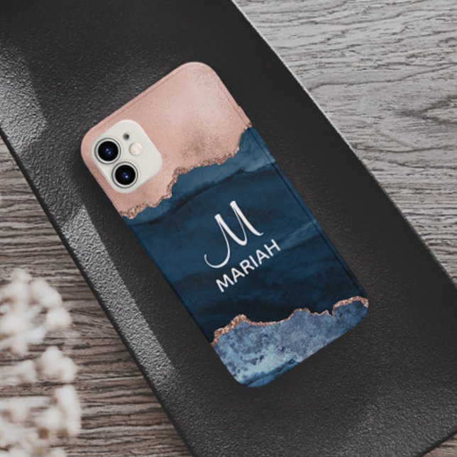 Gold Rose Navy Blue Trendy Abstract Case-Mate iPhone Case (Creator Uploaded)