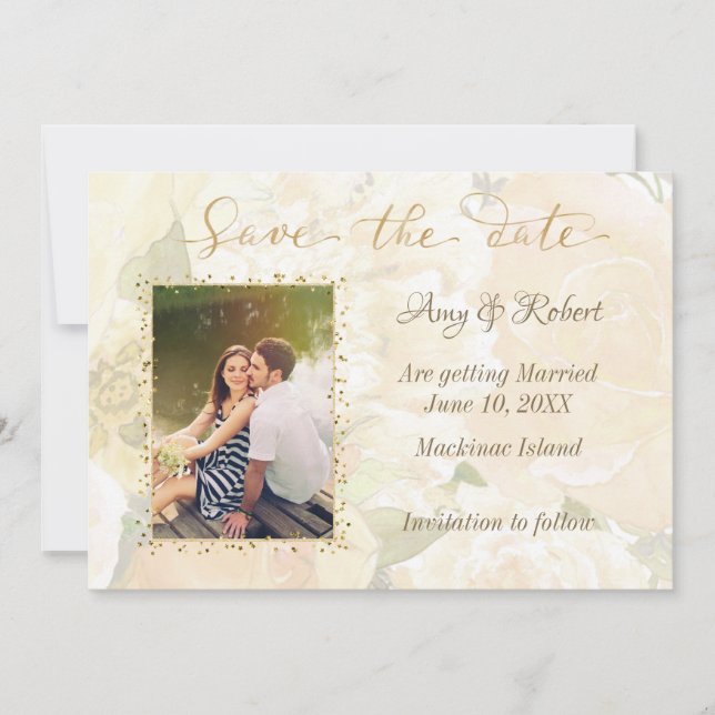 Gold Rose Photo Save the Date (Front)