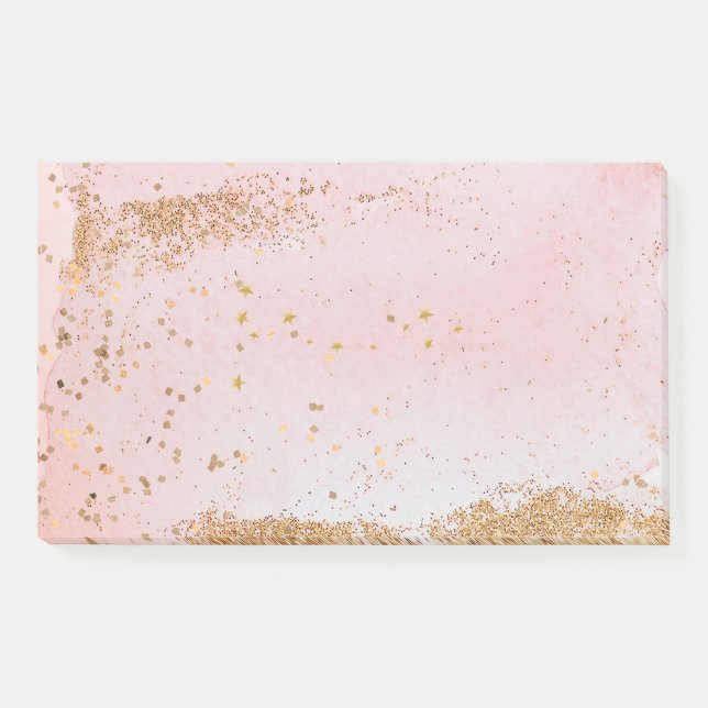 Gold Rose Pink Glitter Stars Post-it Notes (Front)