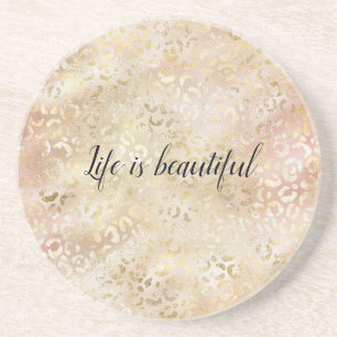 Gold Rose Pink Leopard Print Coaster