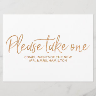 Gold rose "Please take one" Wedding Favours Sign Invitation