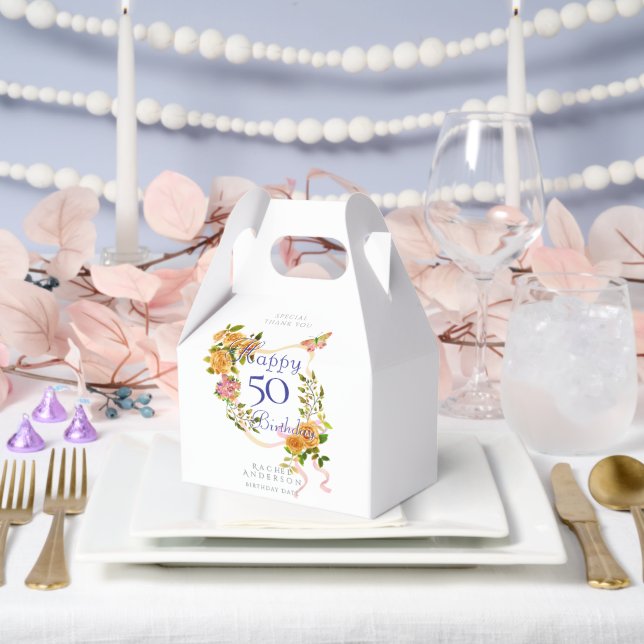 Gold Rose Ribbon 50th Birthday  Favour Box (Wedding)