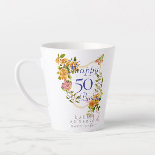 Gold Rose Ribbon 50th Birthday Latte Mug