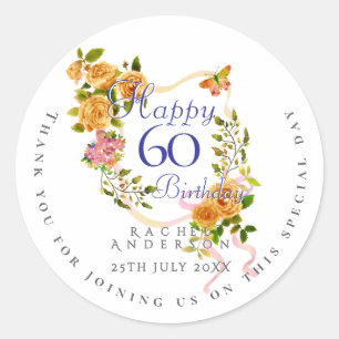 Gold Rose Ribbon 60th Birthday Classic Round Sticker