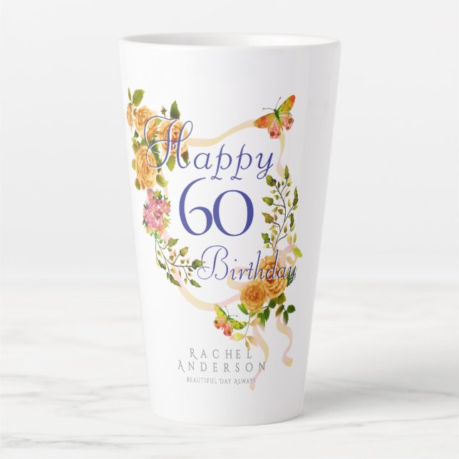 Gold Rose Ribbon 60th Birthday Latte Mug (Front)