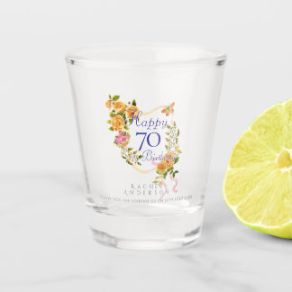 Gold Rose Ribbon 70th Birthday Shot Glass