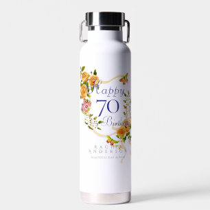 Gold Rose Ribbon 70th Birthday Water Bottle