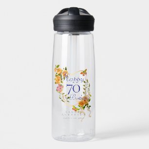 Gold Rose Ribbon 70th Birthday Water Bottle