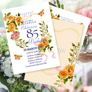 Gold Rose Ribbon 85th Birthday Invitation