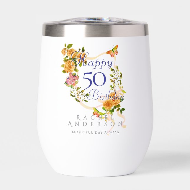 Gold Rose Ribbon Birthday 50th (Front)