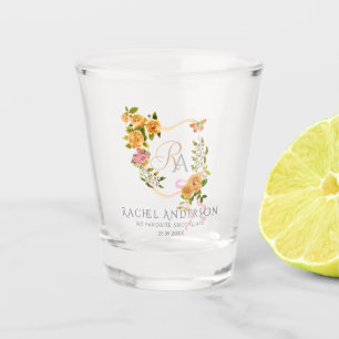 Gold Rose Ribbon Chic Monogram  Shot Glass