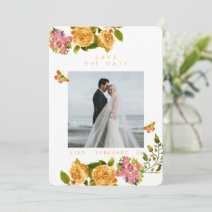 Gold Rose Ribbon Monogram Photo Wedding  Save The Date