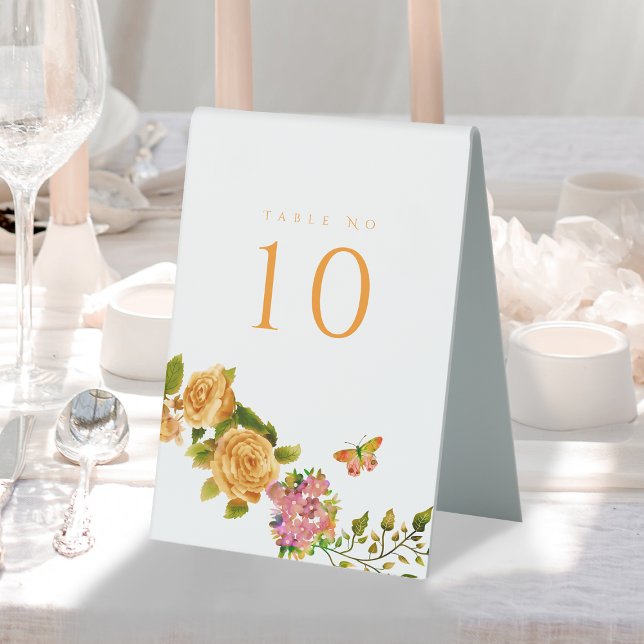 Gold Rose Ribbon Monogram Wedding  (Elegant Rose Gold Wedding Table Number Tent Sign.)