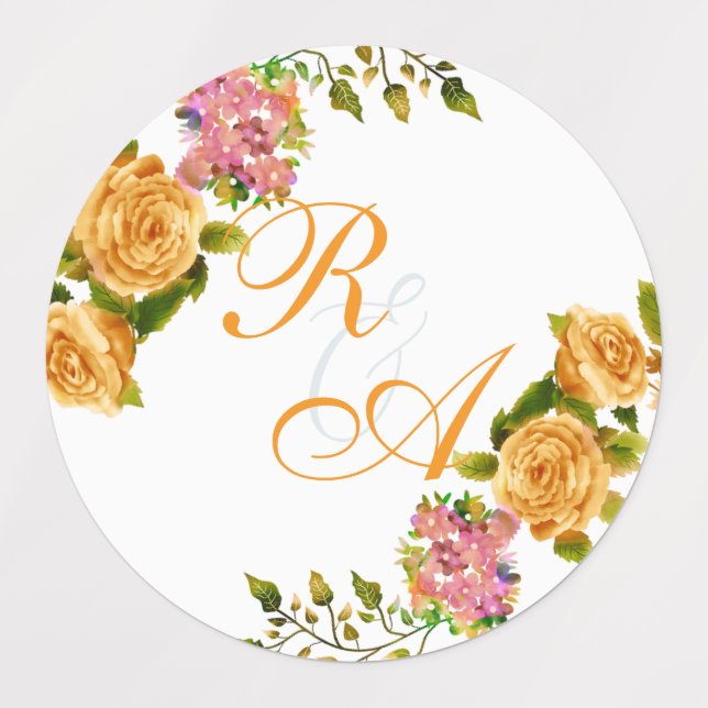 Gold Rose Ribbon Monogram Wedding Invitation (Design 1)