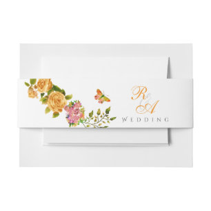 Gold Rose Ribbon Monogram Wedding Invitation Belly Band