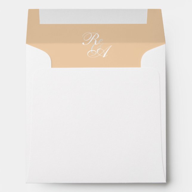 Gold Rose Ribbon Monogram Wedding Invitation Envelope (Back (Bottom))