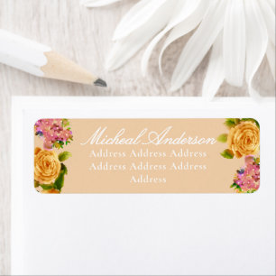 Gold Rose Ribbon Monogram Wedding Invitation Label Return Address Label