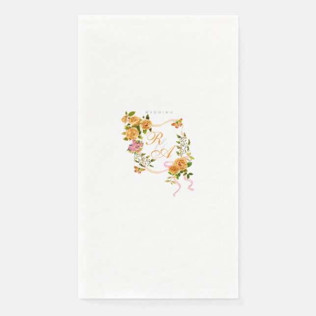 Gold Rose Ribbon Monogram Wedding  Napkin (Front)