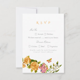 Gold Rose Ribbon Monogram Wedding  RSVP Card