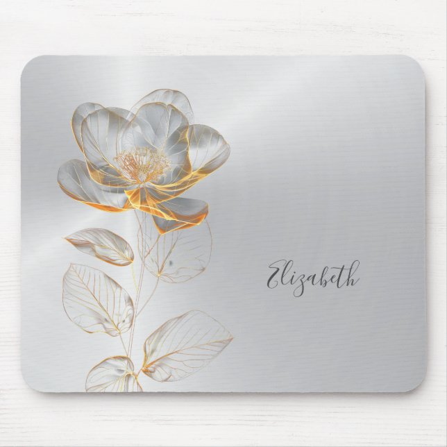 Gold Rose Silver Add Name  Mouse Pad (Front)
