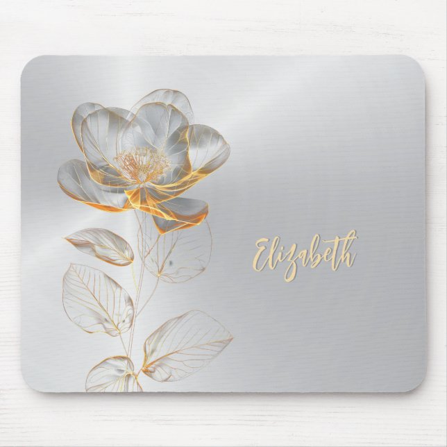 Gold Rose Silver Add Name  Mouse Pad (Front)