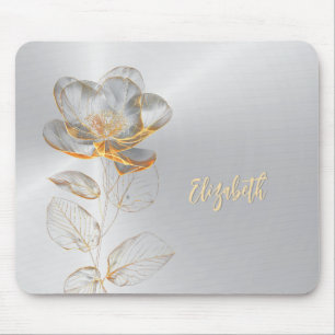 Gold Rose Silver Glam Add Name  Mouse Pad