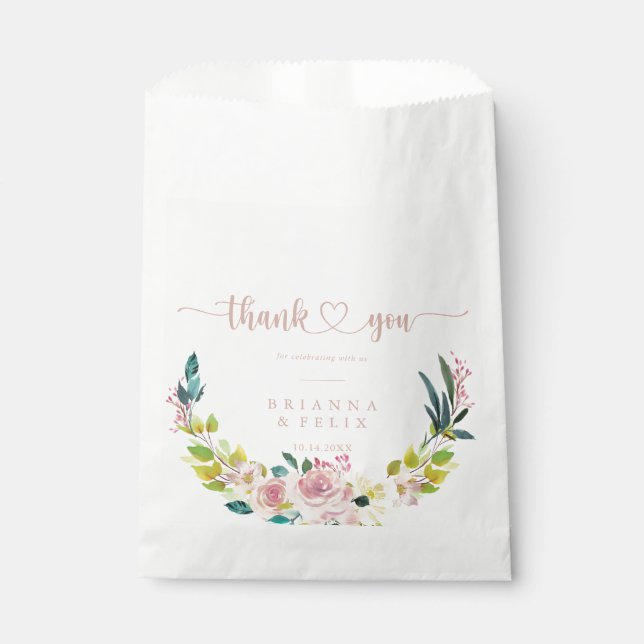 Gold Rose Spring Floral Thank You Wedding  Favour Bag (Front)