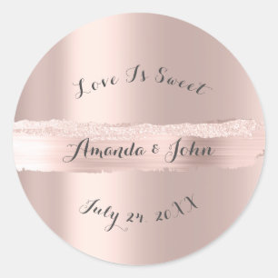 Gold Rose Strokes  Save the Date Love is Sweet Classic Round Sticker