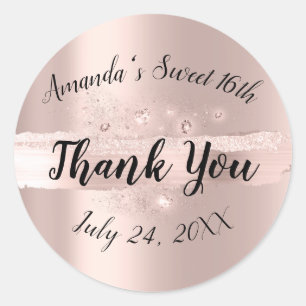 Gold Rose Strokes Thank You Sweet 16th Bridal Sho Classic Round Sticker