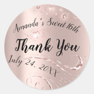 Gold Rose Strokes Thank You Sweet 16th Bridal Sho Classic Round Sticker