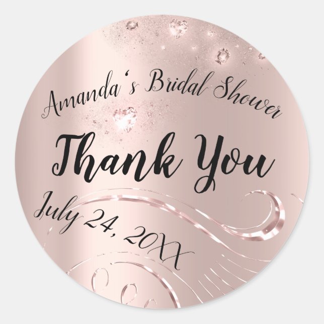 Gold Rose Strokes  Thank You Sweet Bridal Shower Classic Round Sticker (Front)