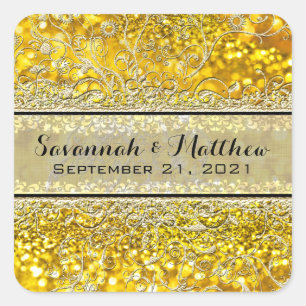 Gold Rose Swirly Romantic Square Wedding Seal